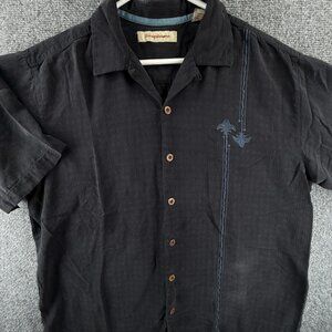 Tommy Bahama Large Short Sleeve Silk Graphic Print Black Shirt Men Hawaiian